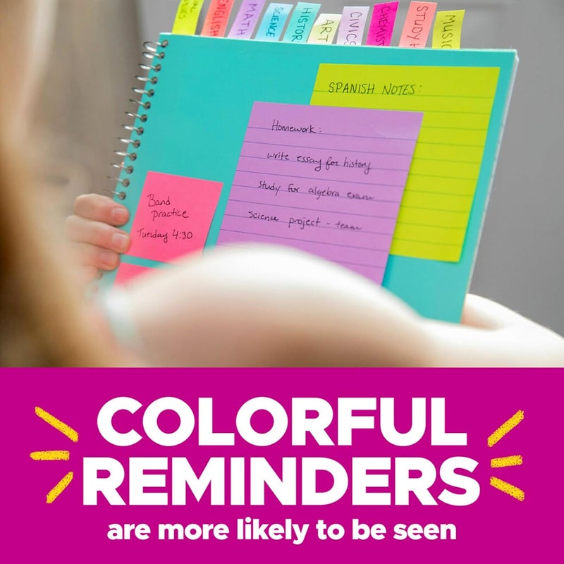 Post It Super Sticky Notes, 3x3 in, 6 Pads, 2X The Sticking Power, Energy Boost Collection, Bright Colors (Orange, Pink, Blue, Green),Recyclable (654-6SSAU) - Image 5